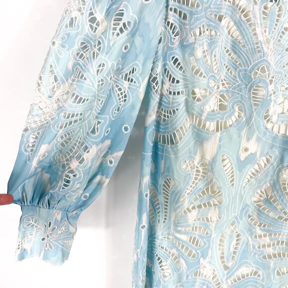 Karen Millen Paisley Lace Cutwork Dress Blue Mini Long Sleeve Sz 10 US - Picture 7 of 15